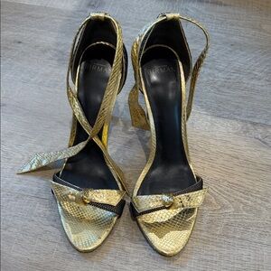 Alexandre Birman Gold and Black Strappy Heels